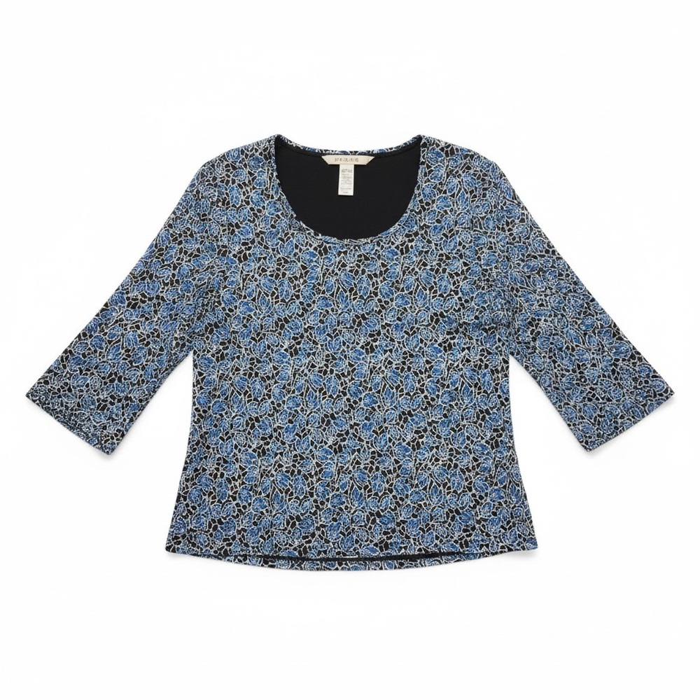 Jones New York Blue and Black Patterned Long Sleeve Top